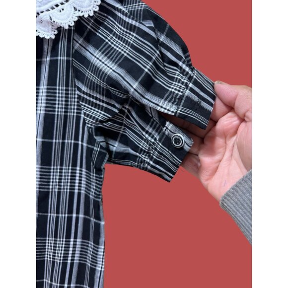 Quiansili - Girls Plaid Button Down Dresses Short Sleeve Peter Pan Collar - 5T - Picture 13 of 16